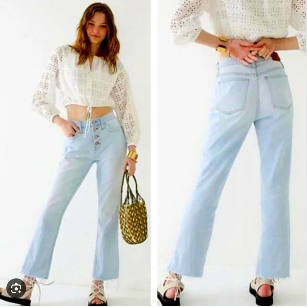 J Crew 10" Billie Demi Boot Cut Jeans in Light Wash with Button Fly Sz 26